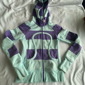 Lululemon Mint and Purple Striped Zip-Up Hoodie